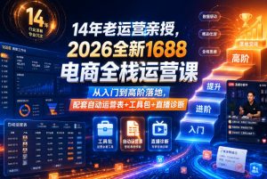 14年老运营亲授，2026全新1688电商全栈运营课，从入门到高阶落地，配套自动运营表+工具包+直播诊断等-淘金日记