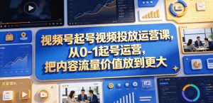 视频号起号视频投放运营课，从0-1起号运营，把内容流量价值放到更大-淘金日记