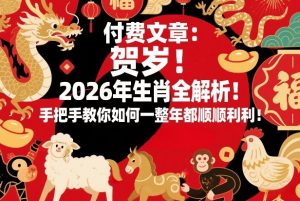 付费文章:贺岁!2026年生肖全解析!手把手教你如何一整年都顺顺利利!-淘金日记