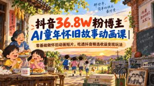 抖音36.8W粉博主AI童年怀旧故事动画课｜零基础做怀旧动画短片，吃透抖音精选收益变现玩法-淘金日记