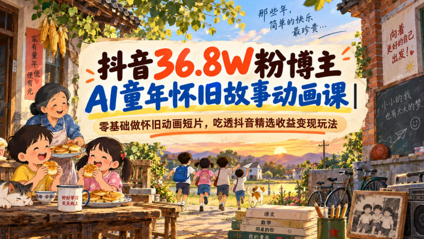 抖音36.8W粉博主AI童年怀旧故事动画课｜零基础做怀旧动画短片，吃透抖音精选收益变现玩法-淘金日记