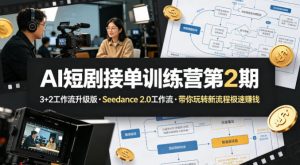 AI短剧接单训练营第2期,3+2工作流升级版,Seedance 2.0工作流,带你玩转新流程极速賺钱-淘金日记
