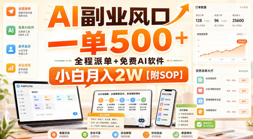 AI副业风口，一单500+，全程派单+免费AI软件，小白月入2W【附SOP】【揭秘】-淘金日记