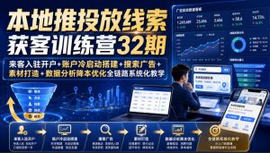 本地推投放线索获客训练营32期|来客入驻开户+账户冷启动搭建+搜索广告+素材打造+数据分析降本优化全链路系统化教学(8月全新课程)-淘金日记