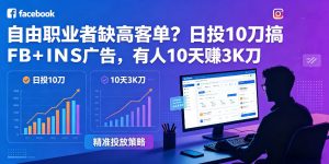 自由职业者缺高客单?日投10刀搞FB+INS广告,有人10天赚3K刀!【原创双语字幕】-淘金日记