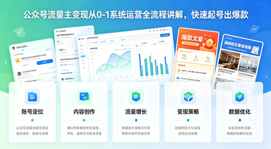 公众号流量主变现从0-1系统运营全流程讲解，快速起号出爆款-淘金日记