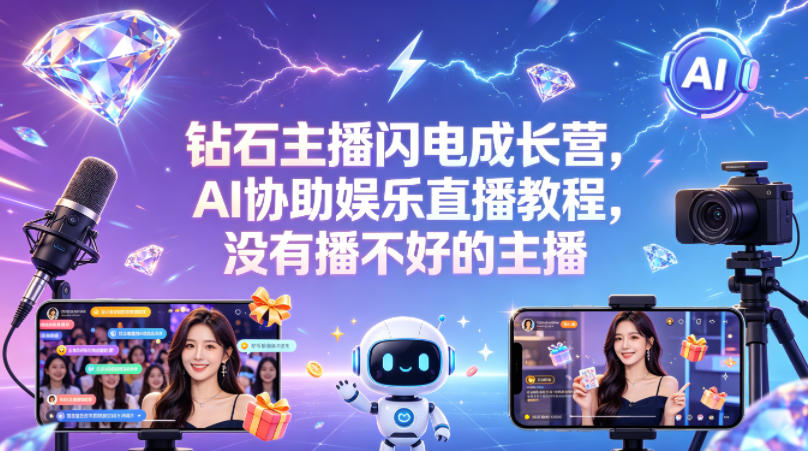 钻石主播闪电成长营，Al协助娱乐直播教程，没有播不好的主播-淘金日记