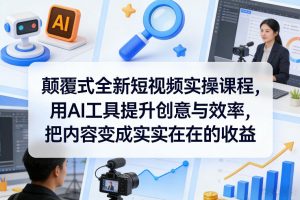 颠覆式全新短视频实操课程，用AI工具提升创意与效率，把内容变成实实在在的收益-淘金日记