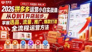 2026拼多多运营小白实战课：从0到1开店起步，掌握选品、流量、推广、爆款打造全流程运营方法-淘金日记