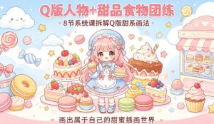 Q版人物+甜品食物团练,8节系统课拆解Q版甜系画法,画出属于自己的甜蜜插画世界-淘金日记