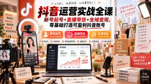 抖音运营实战全课|新号起号+直播带货+全域变现,零基础打造可盈利抖音账号-淘金日记