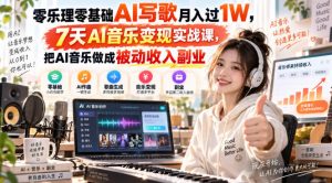 零乐理零基础AI写歌月入过1W,7天AI音乐变现实战课,把AI音乐做成被动收入副业-淘金日记