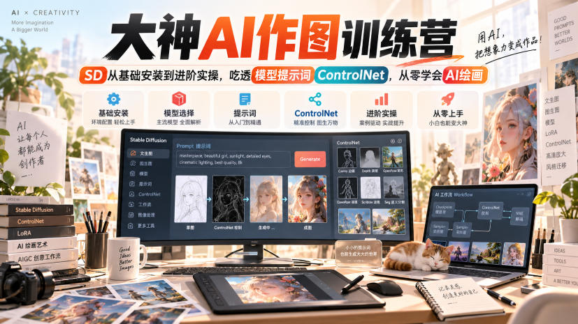 大神AI作图训练营，SD从基础安装到进阶实操，吃透模型提示词ControlNet，从零学会AI绘画-淘金日记