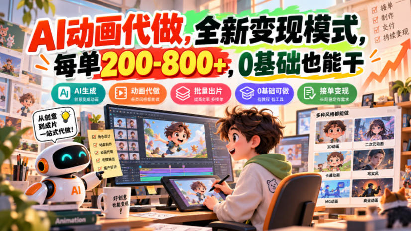 AI动画代做，全新变现模式，每单200-800+，0基础也能干【揭秘】-淘金日记