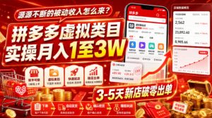 源源不断的被动收入怎么来？拼多多虚拟类目实操月入1至3W，3-5天新店破零出单-淘金日记