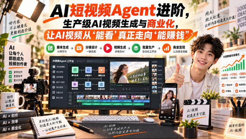 AI短视频Agent进阶，生产级AI视频生成与商业化，让AI视频从”能看”真正走向”能賺钱”-淘金日记