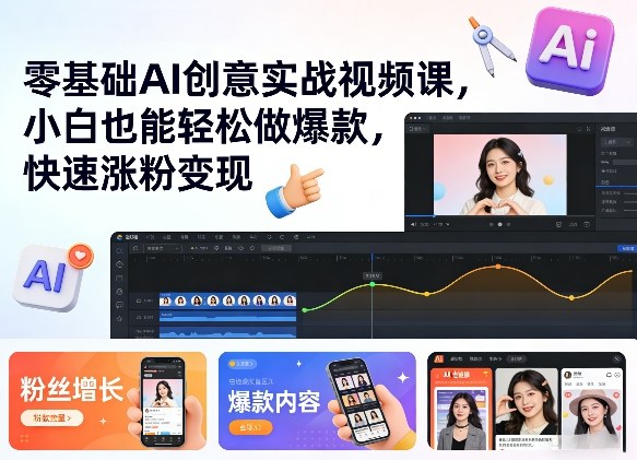 零基础AI创意实战视频课，小白也能轻松做爆款，快速涨粉变现-淘金日记
