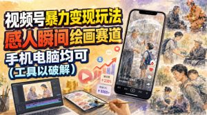 视频号暴力变现玩法,感人瞬间绘画赛道,手机电脑均可-淘金日记