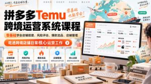 Temu跨境拼多多运营系统课程,零基础学会店铺搭建、风险评估、爆款选品、店铺管理,吃透跨境店铺日常核心运营工作-淘金日记