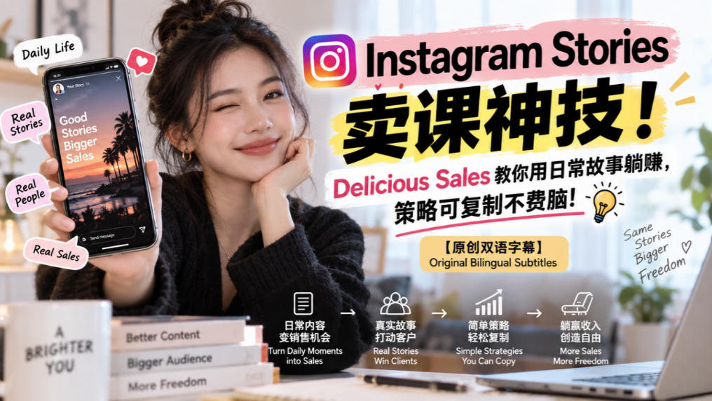 Instagram Stories卖课神技！Delicious Sales教你用日常故事躺賺，策略可复制不费脑！【原创双语字幕】-淘金日记