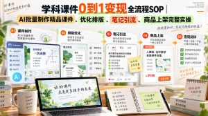学科课件0到1变现全流程SOP|AI批量制作精品课件、优化排版、笔记引流、商品上架完整实操-淘金日记