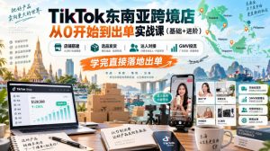 TikTok东南亚跨境店从0开始到出单实战课(基础+进阶),店铺搭建、选品发货、达人对接、GMV投流,学完直接落地出单-淘金日记