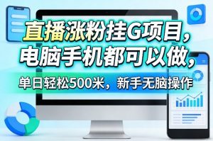直播涨粉挂G项目，电脑手机都可以做，单日轻松500米，新手无脑操作【揭秘】-淘金日记