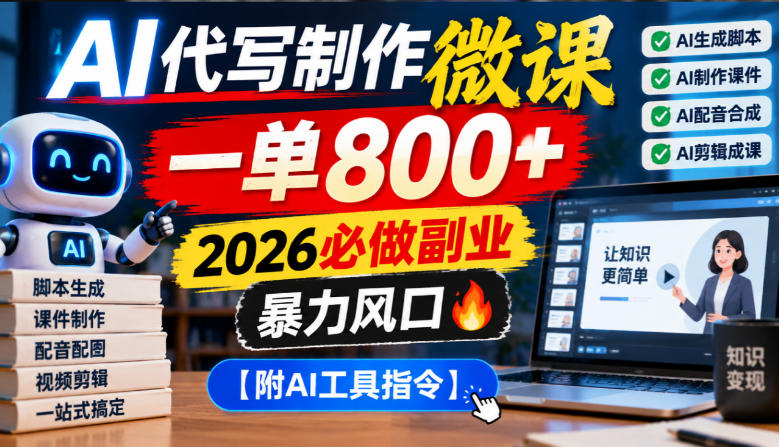 AI代写制作微课，一单800+，2026必做副业，暴力风口【附AI工具指令】【揭秘】-淘金日记