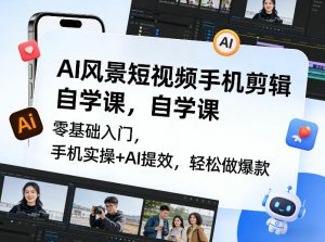 AI风景短视频手机剪辑自学课，零基础入门，手机实操+AI提效，轻松做爆款-淘金日记