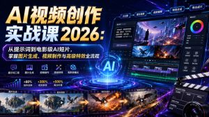 AI视频创作实战课2026：从提示词到电影级AI短片，掌握图片生成、视频制作与高级特效全流程-淘金日记