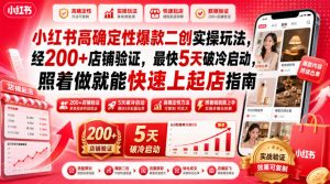 小红书高确定性爆款二创实操玩法，经200+店铺验证，最快5天破冷启动，照着做就能快速上起店指南-淘金日记
