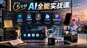 5分钟AI全能实战课|提示词高阶技巧+AI智能体+数字人+办公创作+短视频IP变现全教程-淘金日记
