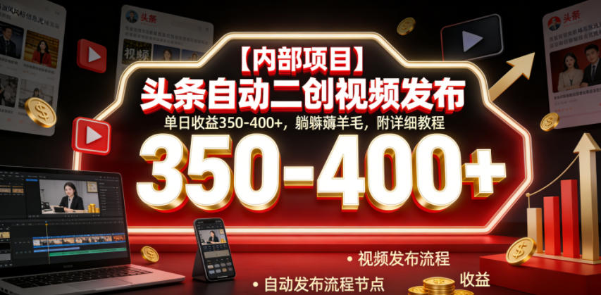 【内部项目】头条自动二创视频发布，单日收益350-400+，躺賺薅羊毛，附详细教程【揭秘】-淘金日记