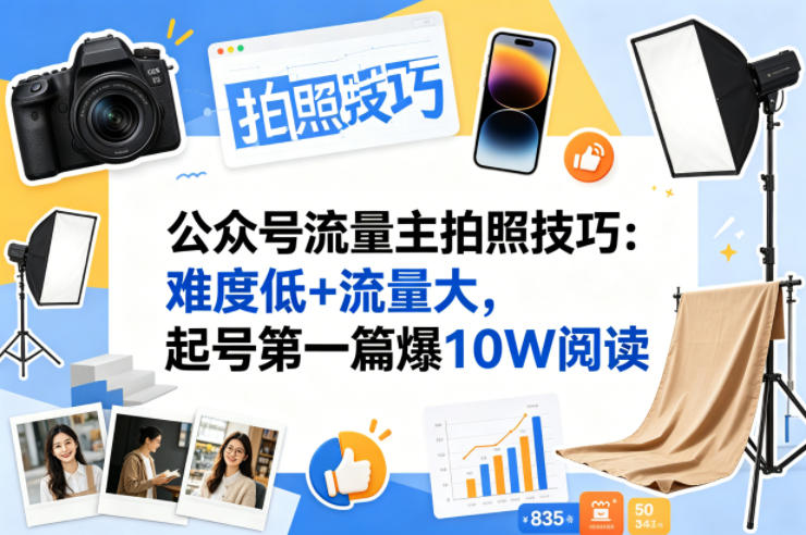 公众号流量主之拍照技巧赛道，难度低+流量大，起号第一篇就爆了10w阅读-淘金日记