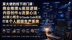 某大佬的线下闭门课｜商业推理与底层逻辑・内容创作与流量心法・AI核心概念与Claude Code实战，打造个人超级生产系统【录音+图片】-淘金日记