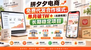 拼夕夕电商免费代发合作模式,单月破1W+(名额有限)长期稳定项目【揭秘】-淘金日记