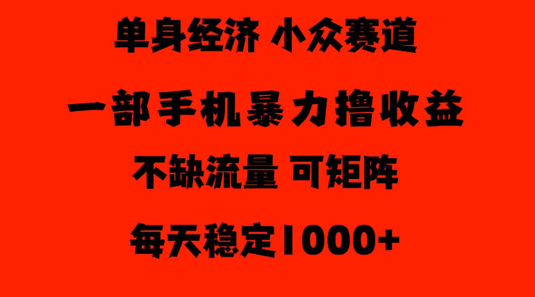 26年暴力单身经济，稳定日入500-1k，不缺流量，流量极大，冷门小众赛道，门槛低小白轻松上手【揭秘】-淘金日记