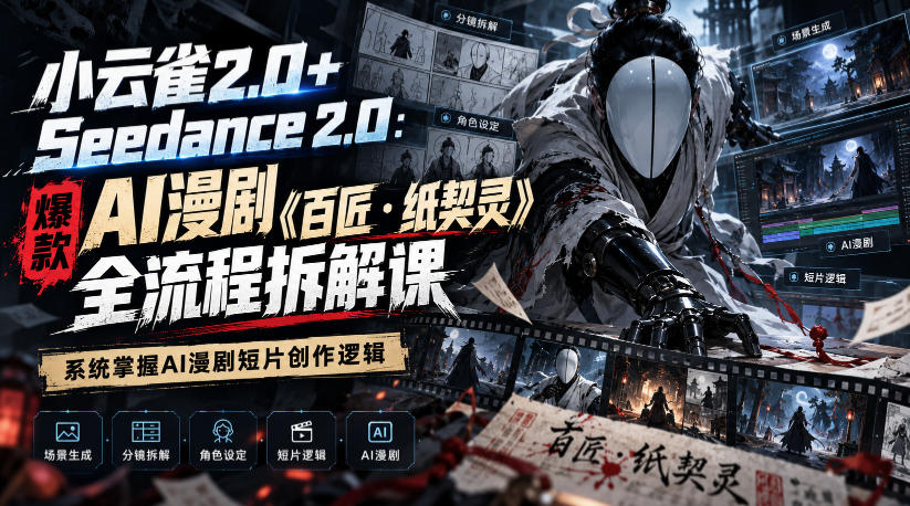 小云雀2.0+Seedance 2.0：爆款AI漫剧《百匠・纸契灵》全流程拆解课，系统掌握AI漫剧短片创作逻辑-淘金日记