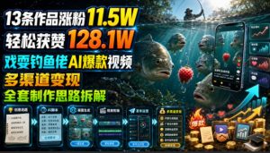 13条作品涨粉11.5W,轻松获赞128.1W,戏耍钓鱼佬AI爆款视频,多渠道变现,全套制作思路拆解-淘金日记