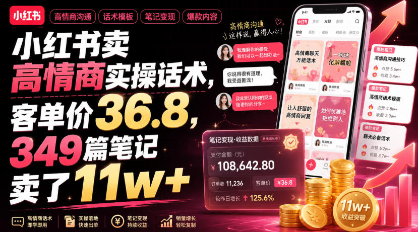小红书卖高情商实操话术，客单价36.8，349篇笔记卖了11w+！-淘金日记