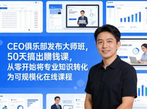 CEO俱乐部发布大师班,50天搞出賺钱课,从零开始将专业知识转化为可规模化在线课程-淘金日记