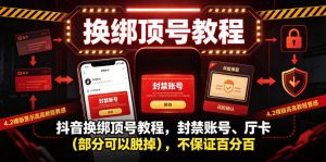 抖音换绑顶号教程,封禁账号、Ting卡(部分可以脱掉),不保证百分百-淘金日记