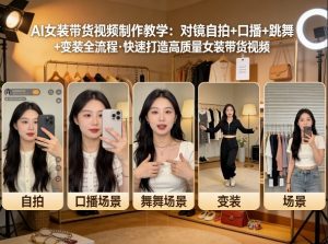 AI女装带货视频制作教学,对镜自拍、口播、跳舞、变装全流程,快速打造高质量女装带货视频-淘金日记