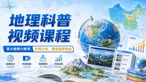 地理科普视频课程,某大佬倾力教学,伙伴计划、精选独家收益-淘金日记