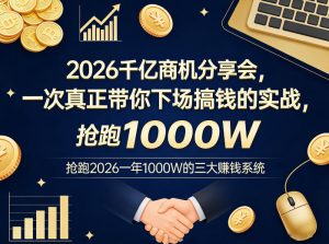 2026千亿商机分享会，一次真正带你下场搞钱的实战，抢跑2026一年1000W的三大賺钱系统-淘金日记
