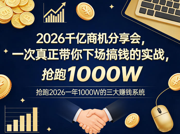 2026千亿商机分享会，一次真正带你下场搞钱的实战，抢跑2026一年1000W的三大賺钱系统-淘金日记