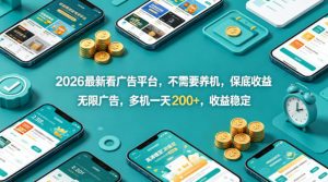 2026最新看广告平台，不需要养机，保底收益，无限广告，多机一天200+，收益稳定【揭秘】-淘金日记