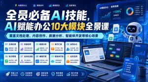 全员必备AI技能,AI赋能办公10大模块全景课,覆盖文档处理、内容创作、数据分析、智能体开发等核心场景-淘金日记
