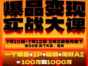 爆品变现实战大课,从爆品,到流量,到成交,一个爆品+IP+私域+用好AI=100W到1000W(7月10-12日)-淘金日记