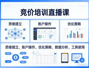 竞价培训直播课，覆盖思维建立、账户操作、优化策略、数据分析、工具使用等，全方位提升效果-淘金日记
